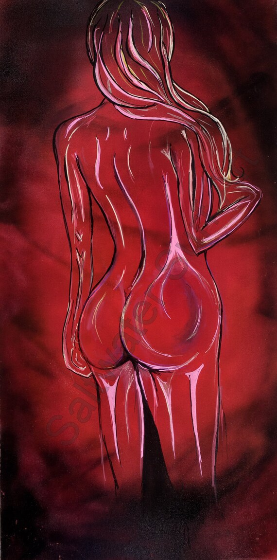 Red Sexy Lady Figure Art Woman 12 x 24 Giclee print