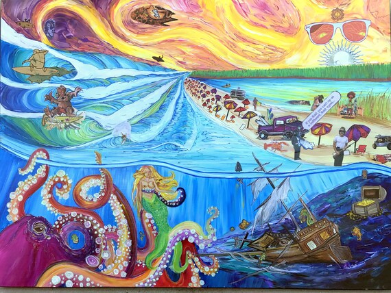 Carolina Beach Party, 30x40 Original Mixed Media by Sheila Faye