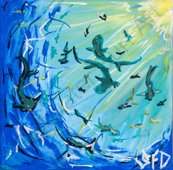 Underwater Sharks Surf Art 11 x 14 matted print