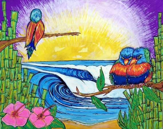 Surf Art, Pretty Birds, 11x17 Fine Art Print by Sheila Faye