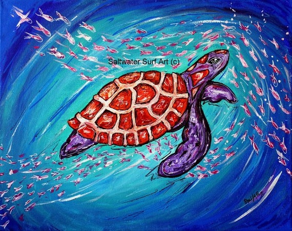 Surfing the Current, 11x17 Fine Art Turtle Print