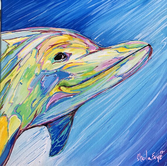 Happy Dolphin, 10x10 Original Painting