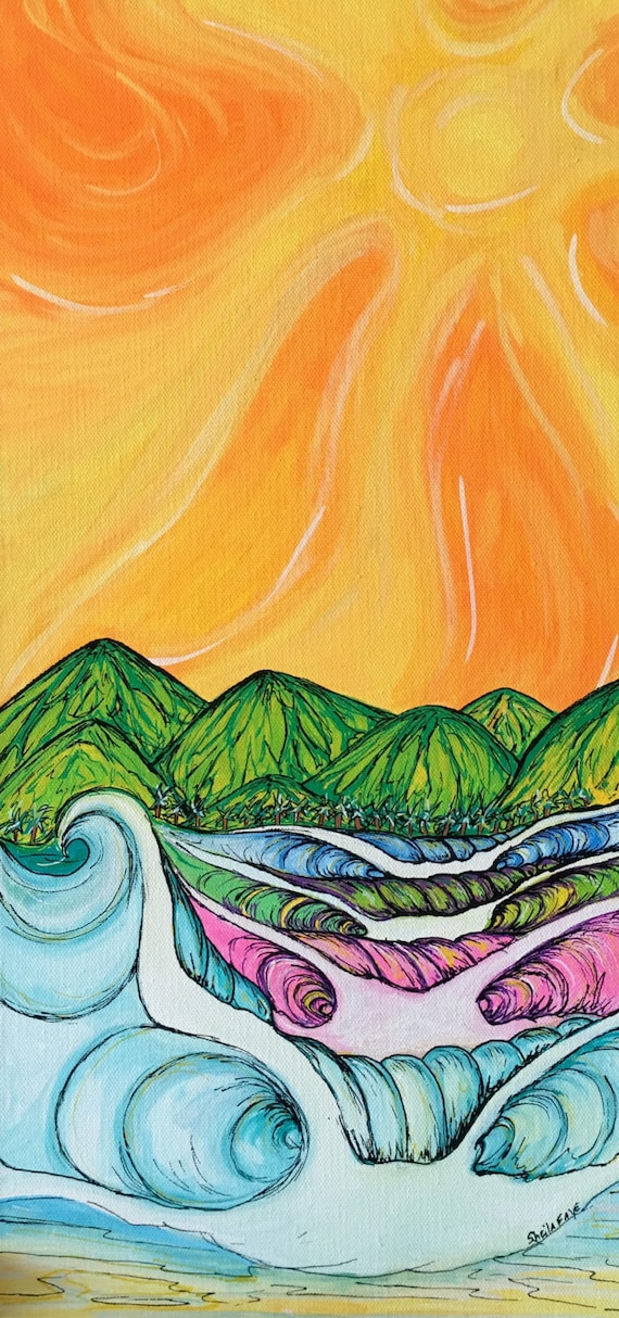 Island Wedge. 20x10 Original Surf Art Painting by Sheila aye