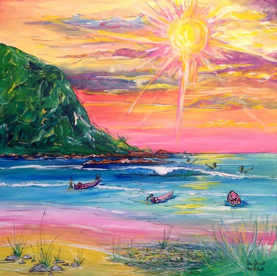 Jaco Beach, 20x20 Original Gallery Wrapped Acrylic Painting.