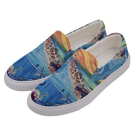 Surf Art Shoes, Beach Party, Canvas Slip on Custom Shoes