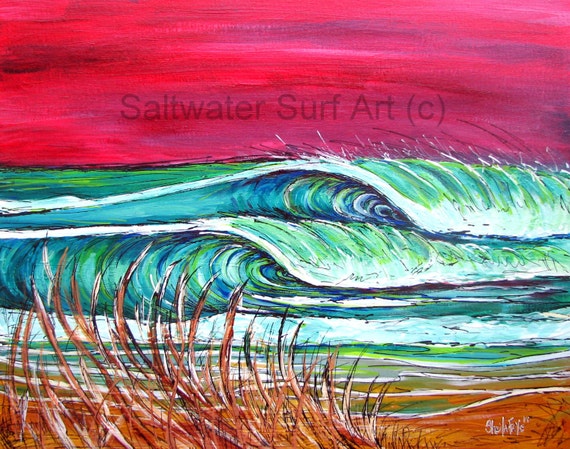 Red Dawn Surf Art Fine Art Print 11 x 17