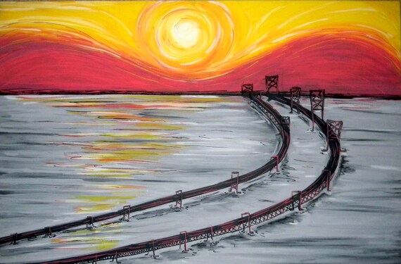 Chesapeake Bay Bridge Sunrise 24x36 Giclee Canvas Print