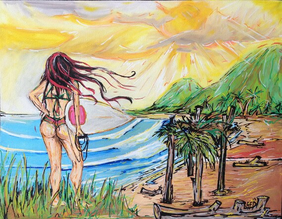 The Gully, Playa Hermosa Costa Rica Painting, 11x14 Fine Art Matted Print