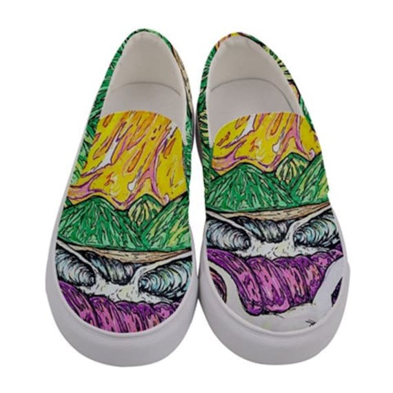 Surf Art Shoes, Caribbean Surf, Canvas Slip on Custom Shoes