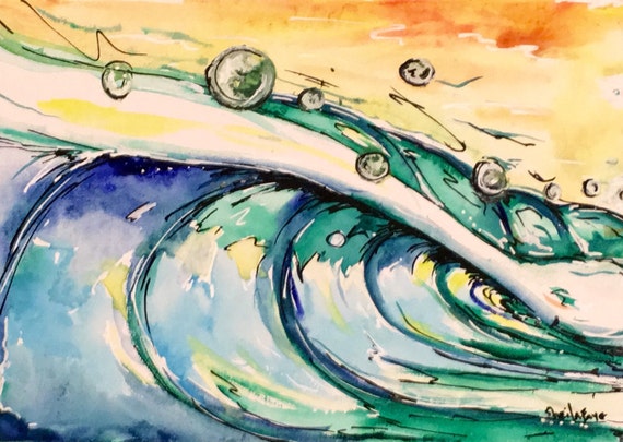 Wave of Green, Original 5x7 Watercolor