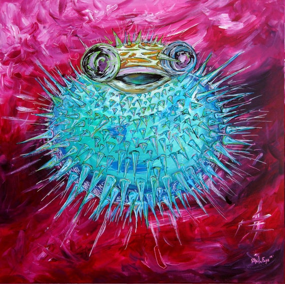 Wild Thing Pufferfish, 24x24 Giclee Canvas Print
