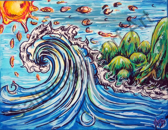 Big Wave Bubble Mountains 11x14 original canvas painting