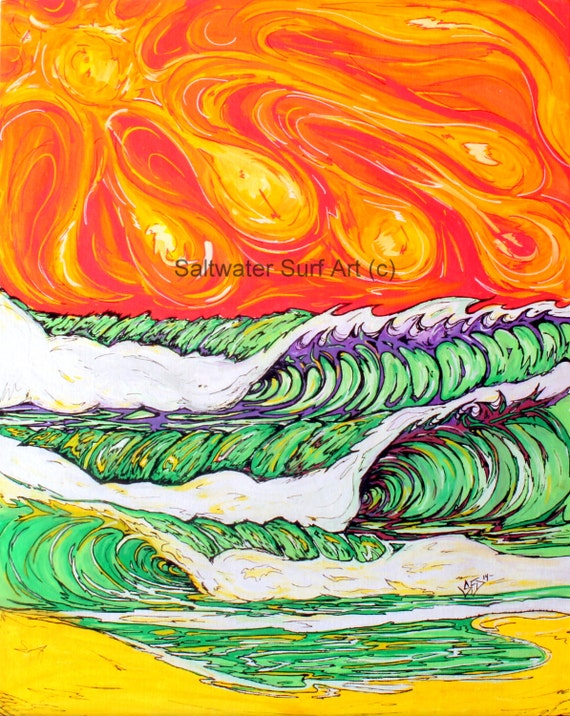 Electric Orange Surf Art Fine Art Print 11 x 17