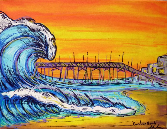 Surf Art 11x14 Giclee Canvas Print, North End of Carolina Beach, NC