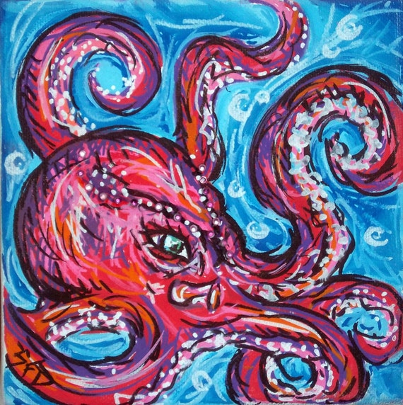 Little Octopus Painting matted print 11 x 14