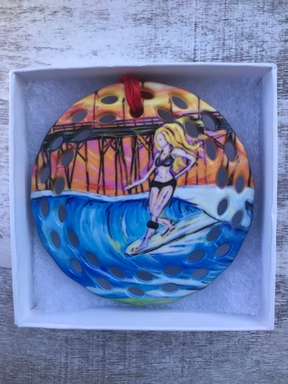 Surfer Girl Christmas Ornament