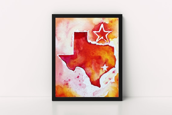 Texas state outline watercolor print