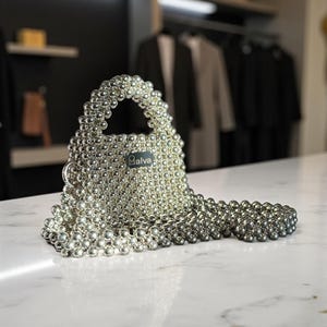 Perlen Tasche Silber | Handgemachte Clutch oder Mini Geldbörse | Party Abend Tasche | Braut Tasche | Einzigartiges Geschenk für Sie | MalvaUP Handtasche