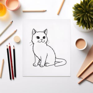 10 High-Quality Cat Line Art Digital Download Cute Printable Coloring Page for Kids and Adults DIY Wall Art Decoration Instant Download