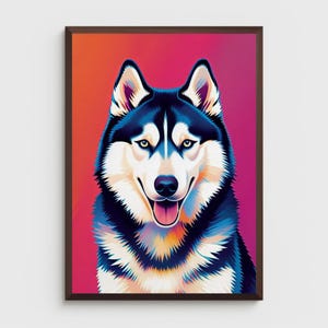 Colorful Siberian Husky Art Print: Modern Dog Lover Gift (Digital Download
