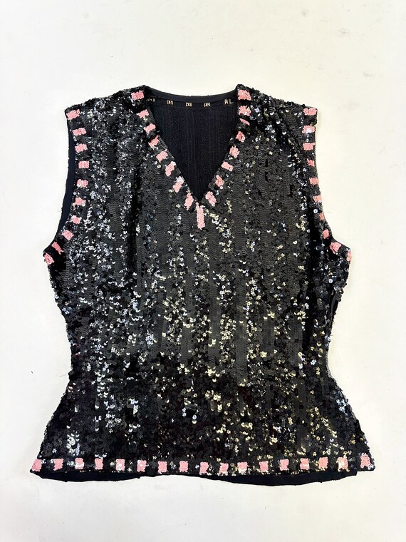 Vintage 1930s Black and Pink Sequin Top - image 7