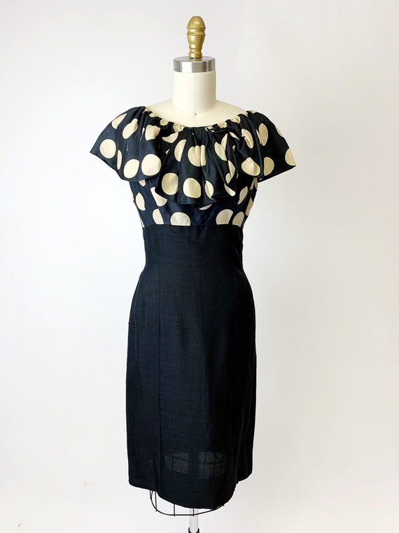 1950s Silk Polka Dot Cocktail Dress - image 5