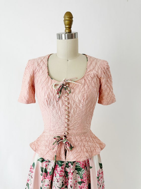 1940s Pink Stripe Cotton Floral Dress - image 8