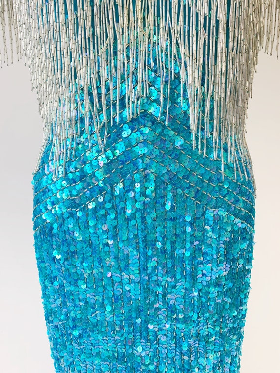 1980s Heavily Beaded Aqua Dream Dress by Landa - image 9