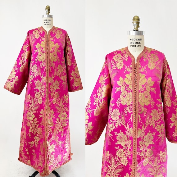 Antique Moroccan Silk Brocade Kaftan With Gold Wrapped Thread