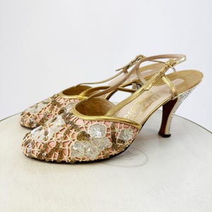 1950s Rare Ferragamo Pink Gold Rhinestone Heels