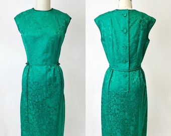 Vintage 1960s Emerald Green Silk Cocktail Dress Royal Lynne Hong Kong