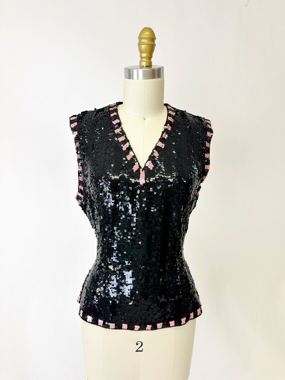 Vintage 1930s Black and Pink Sequin Top - image 3