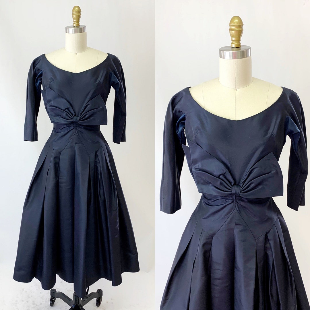 1950s Mollie Parnis Navy Silk Party Dress - Etsy