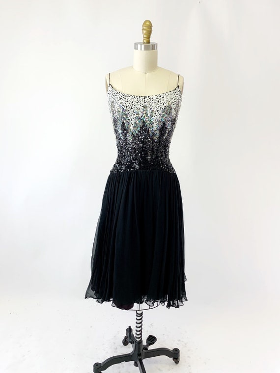 1950s Sequin Silk Chiffon Party Dress - image 6