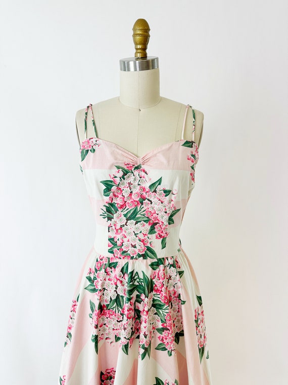 1940s Pink Stripe Cotton Floral Dress - image 5
