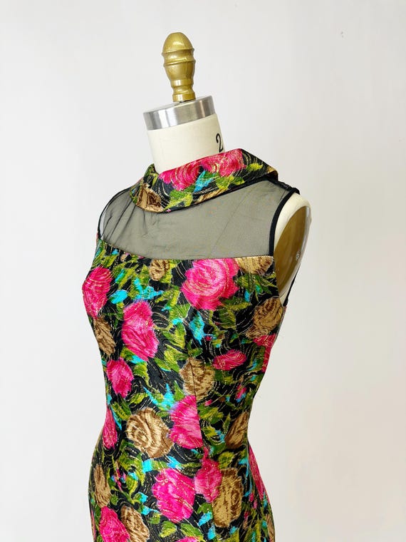 1950s Rose and Gold Lame Cocktail Dress - image 4