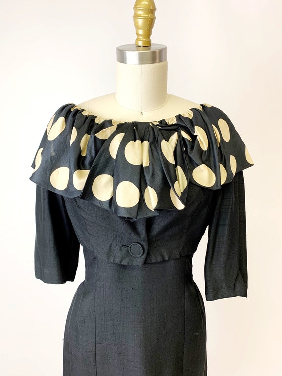 1950s Silk Polka Dot Cocktail Dress - image 7