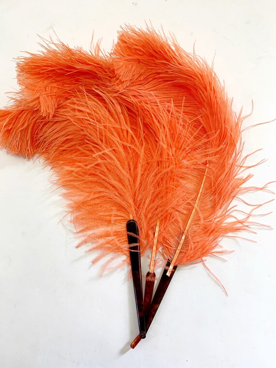 1930s Coral Pink Large Ostrich Feather Fan - image 4