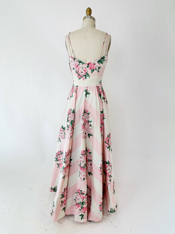 1940s Pink Stripe Cotton Floral Dress - image 4