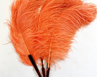 1930s Coral Pink Large Ostrich Feather Fan