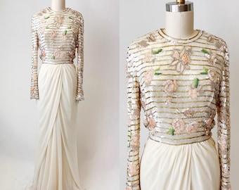 SOLD…1980s Frosted Sequin Gown Victoria Royal Hong Kong