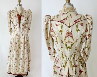 1880s Victorian Silk Floral 2 Piece