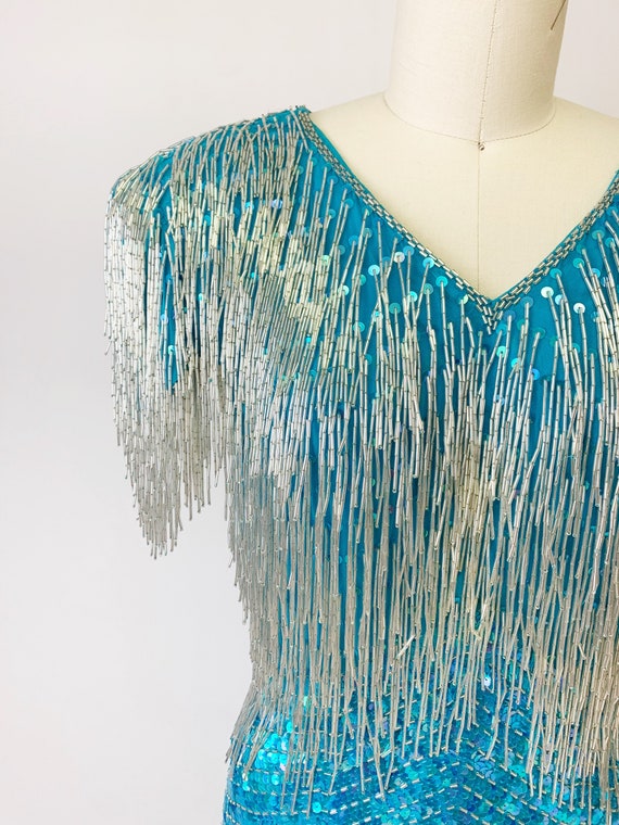 1980s Heavily Beaded Aqua Dream Dress by Landa - image 4