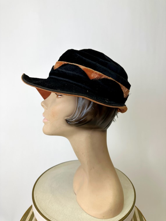 1920s Pink and Black Silk Velvet Feather Hat - Etsy display picture 1