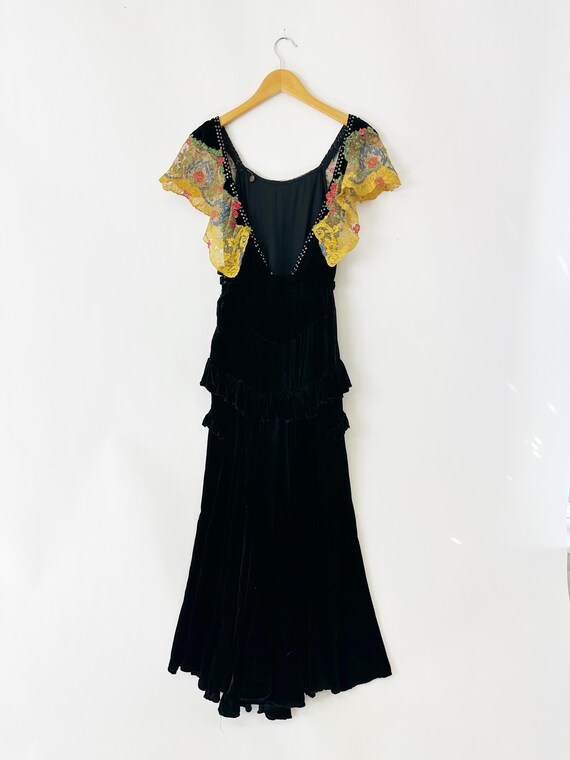 1930s Silk Velvet Lace and Rhinestone Gown - Gem