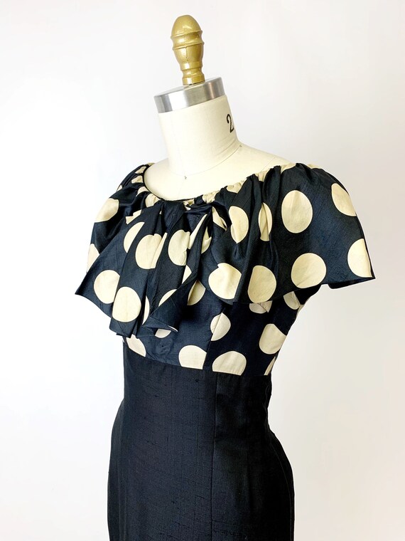 1950s Silk Polka Dot Cocktail Dress - image 4