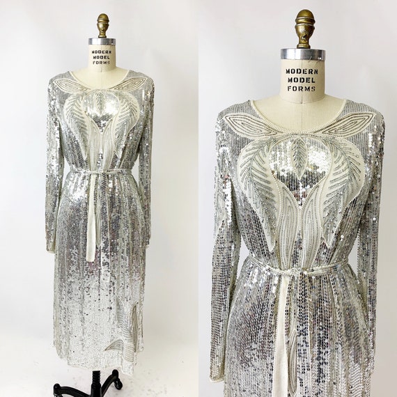 1980s Silver Sequin Dress