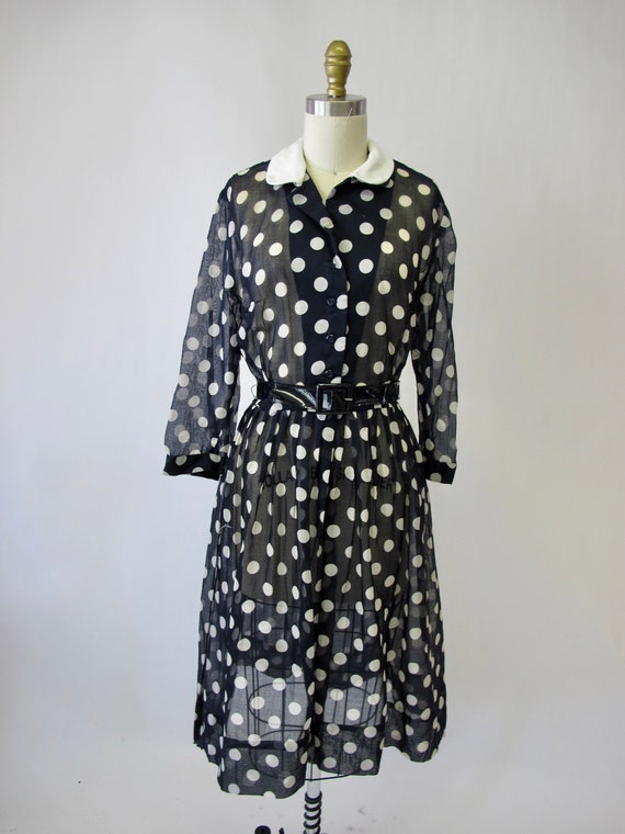 1960s Navy Polka Dot Sheer Dress