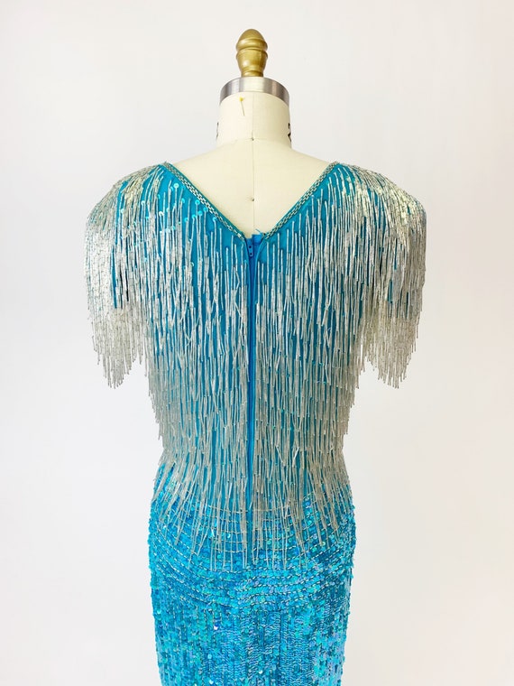 1980s Heavily Beaded Aqua Dream Dress by Landa - image 7