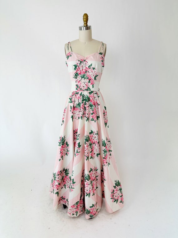 1940s Pink Stripe Cotton Floral Dress - image 2